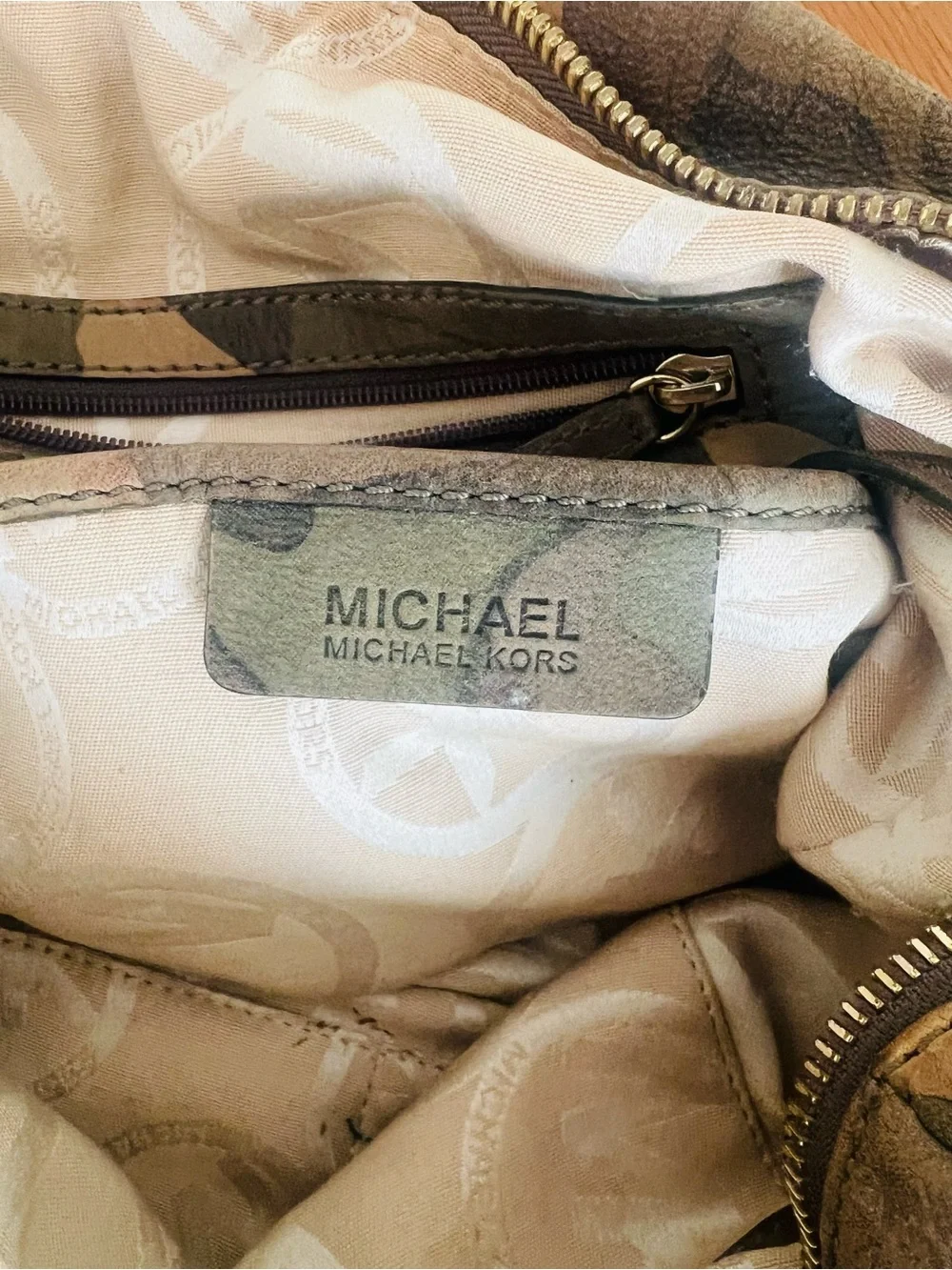 Limited edition MK Camouflage Leather Tote Bag with Dual Top Handles - Green